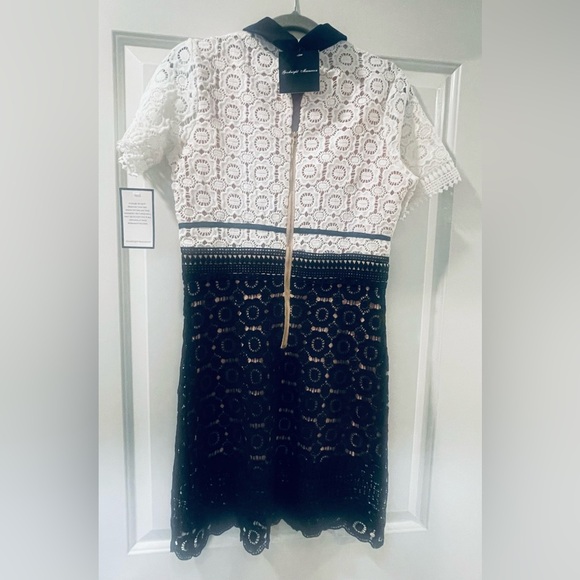 NWT!! Black White Crochet Lace Mini Dress Short Sleeve - Picture 4 of 4